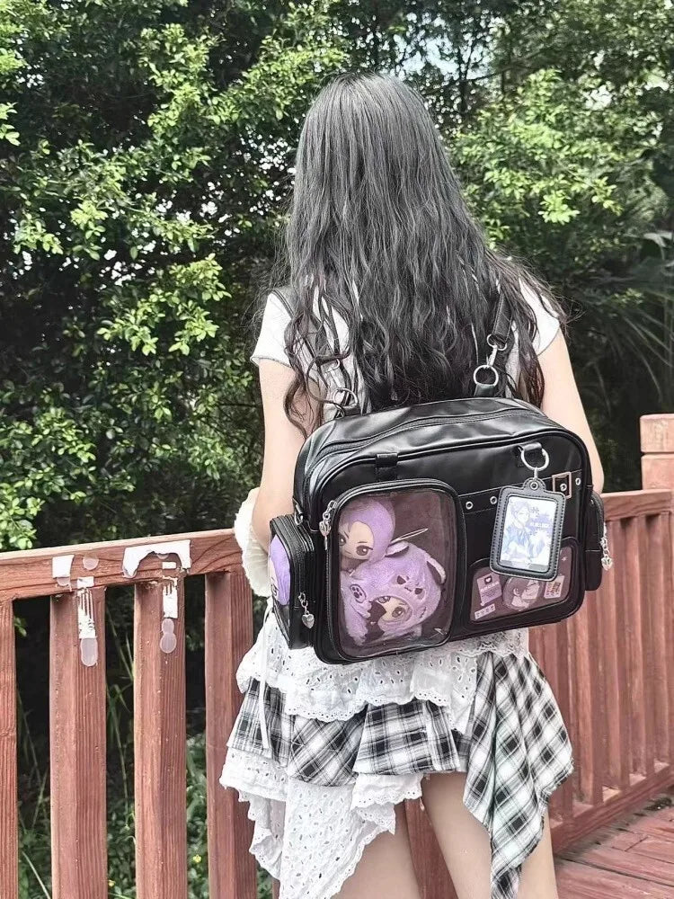 New Y2K Cute Ita Bag Concert Large Capacity Shoulder Bag Lolita Girl Transparent Backpack DIY Badge Display Casual Crossbody Bag
