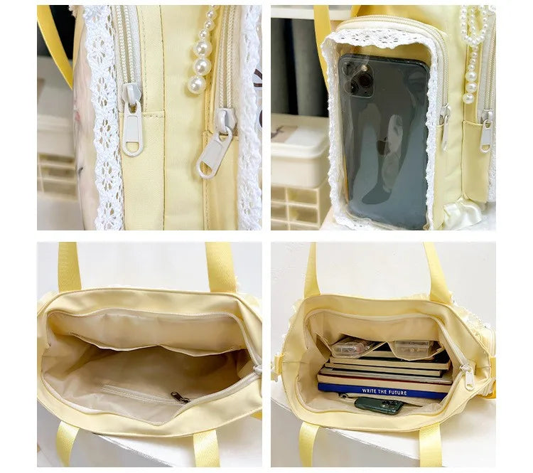 Y2K Sweet Ita Bag for Women Transparent Crossbody Shoulder Bag Large Capacity Lace Tote Bag Cute DIY Display Handbag