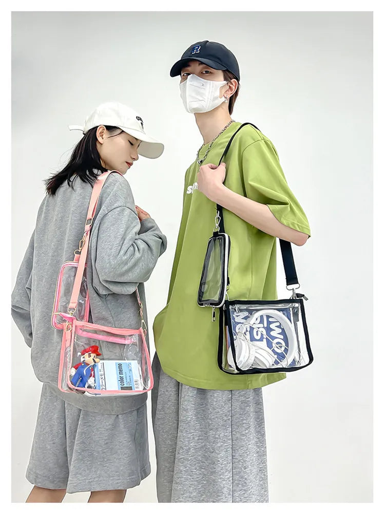 PVC Transparent Shoulder Bag 2 IN 1 Adjustable Shoulder Straps Casual Clear Crossbody Bag Fashion Couple Bag for Boys & Girls