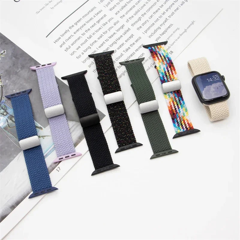 Braided Band For Apple Watch Strap 44mm 40mm 45mm 46mm 49mm 41mm 38 Magnetic Nylon Bracelet iWatch series se 7 6 8 9 10 Ultra 2