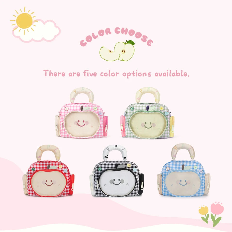 Kabaqoo Cute Apple Ita Bag For Women Y2K Versatile Crossbody Bag PU Leather Shoulder Bag Handbag with Mesh Insert Pad Sweet Handbag Backpack