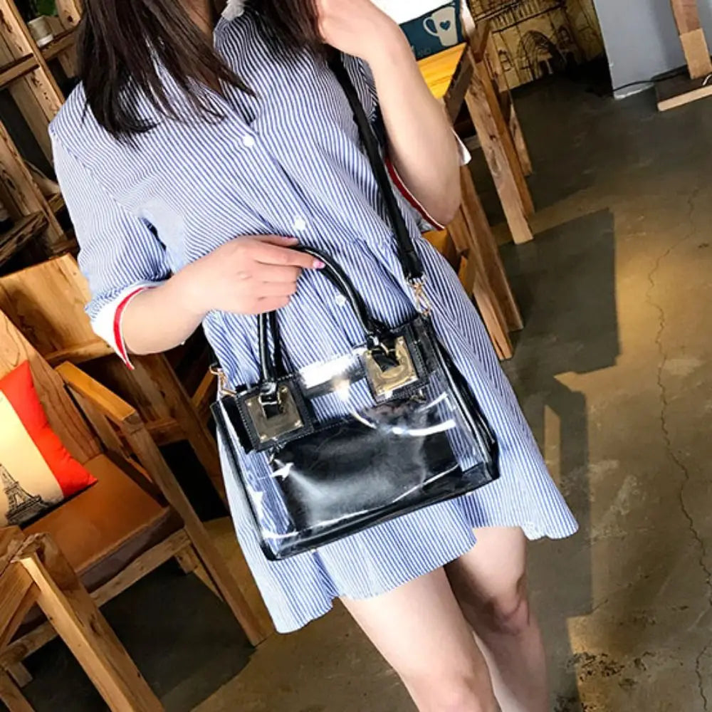 Fashion Clear Crossbody Bag Adjustable Strap Large Capacity Transparent Jelly Bag PVC Square Handbag Summer