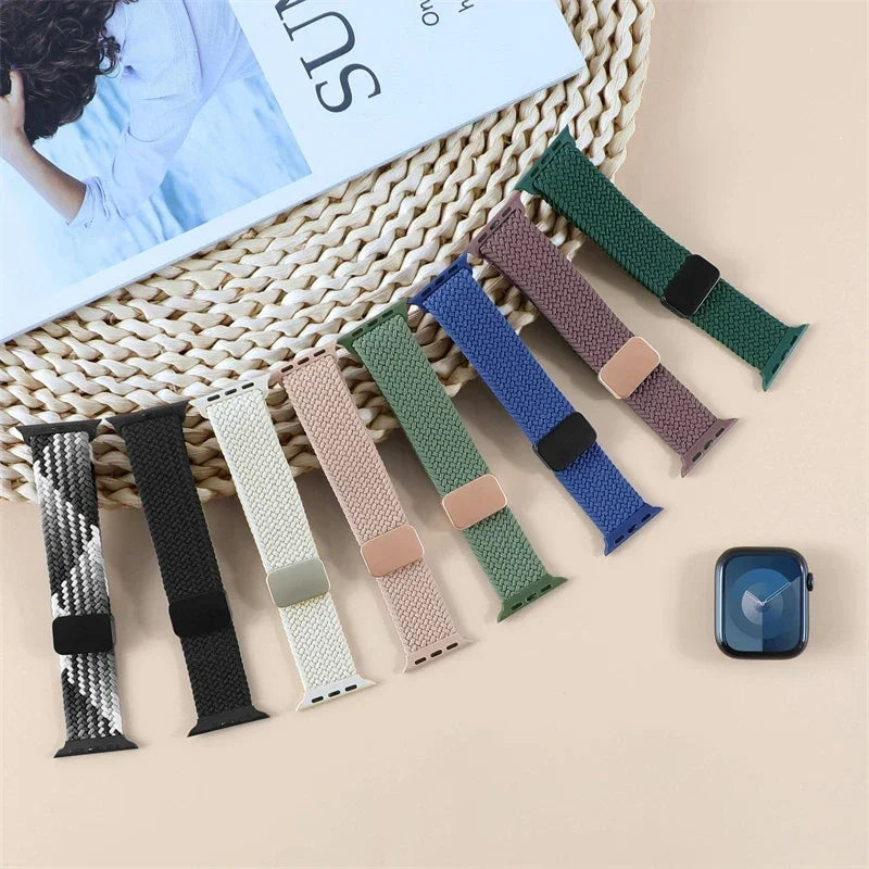 Braided Band For Apple Watch Strap 44mm 40mm 45mm 46mm 49mm 41mm 38 Magnetic Nylon Bracelet iWatch series se 7 6 8 9 10 Ultra 2