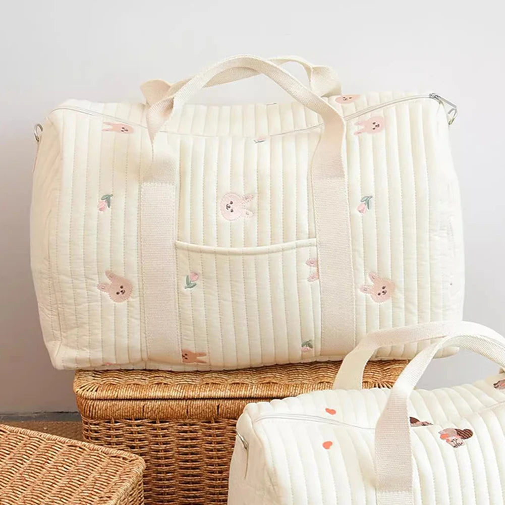 Baby Diaper Bag Embroidered Nappy Organizer Messenger Bag Cute Cartoon Shoulder Bag with Zipper Luggage Tote Bag for Travel