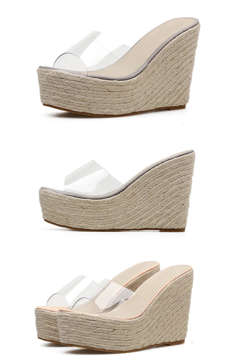 Summer PVC Jelly Sandals Casual Sexy Wedges Slippers 11.5CM/15CM Women's High heels shoes Comfortable Slippers Large Size 34-40