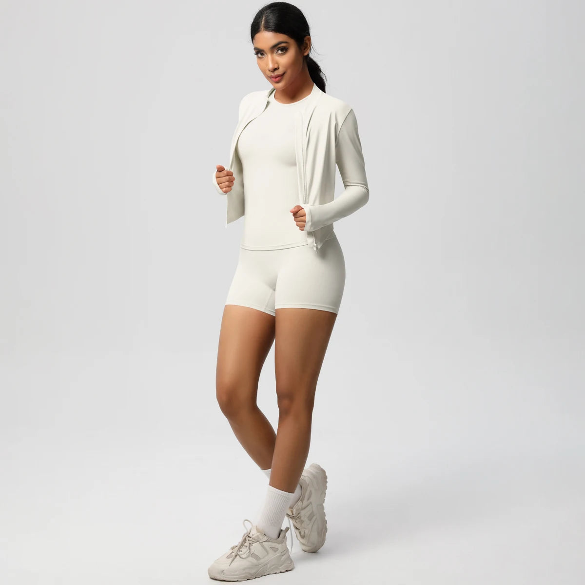 3PCS/set Sports Fitness Clothing Yoga Set Sports Running Long Sleeves Zipper Jacket High Waist Quick-Dry Shorts Gym Yoga Set