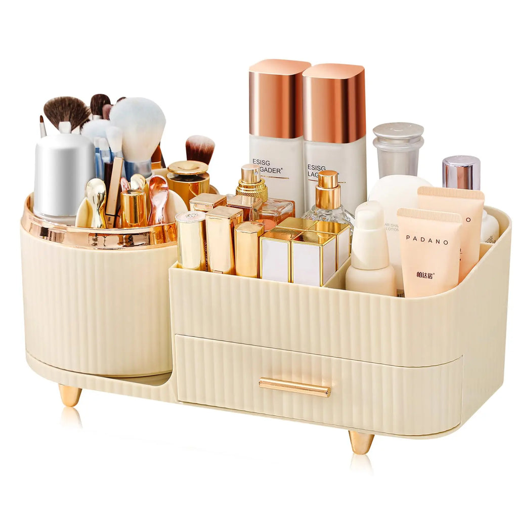 Makeup Brush Holder Large Capacity Skincare Organizer Makeup Organizer Countertop with Drawers 360 Rotating for Vanity Desk NEW