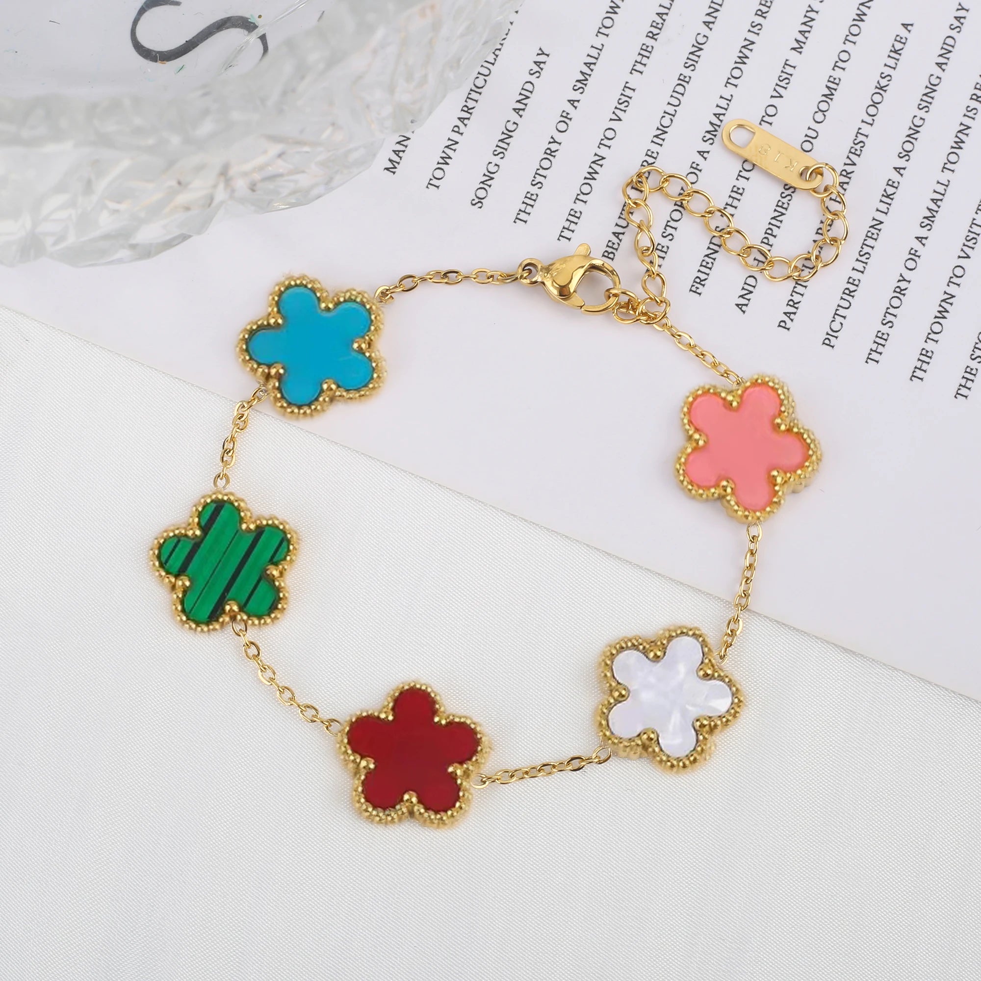 Classic Luxury Stainless Steel Clover Bracelet Adjustable Five Leaf Flower Bangle Fashion Party Jewelry Gifts for Women