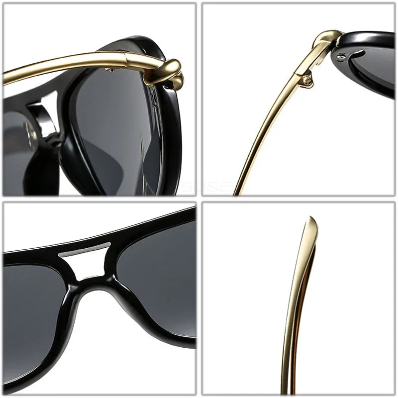 Ins Popular Fashion Double Bridges Pilot Women Luxury Sunglasses Brand Designer Oval Hollow Shades UV400 Men Sun Glasses