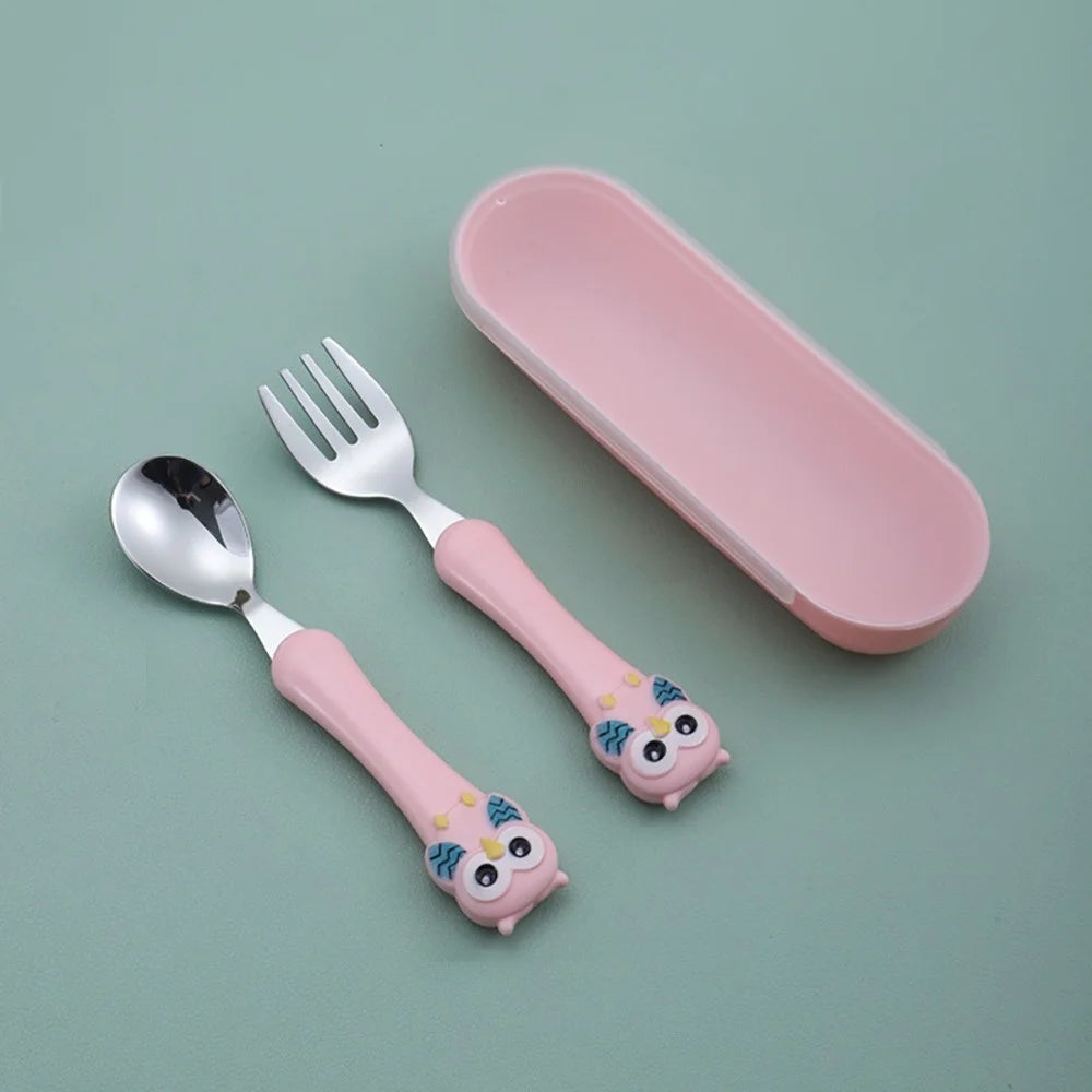 3pcs Children Spoon Forks Box Kids Stainless Steel Kids Cutlery Portable Baby Feeding Utensils Baby Spoons Baby Tableware Set
