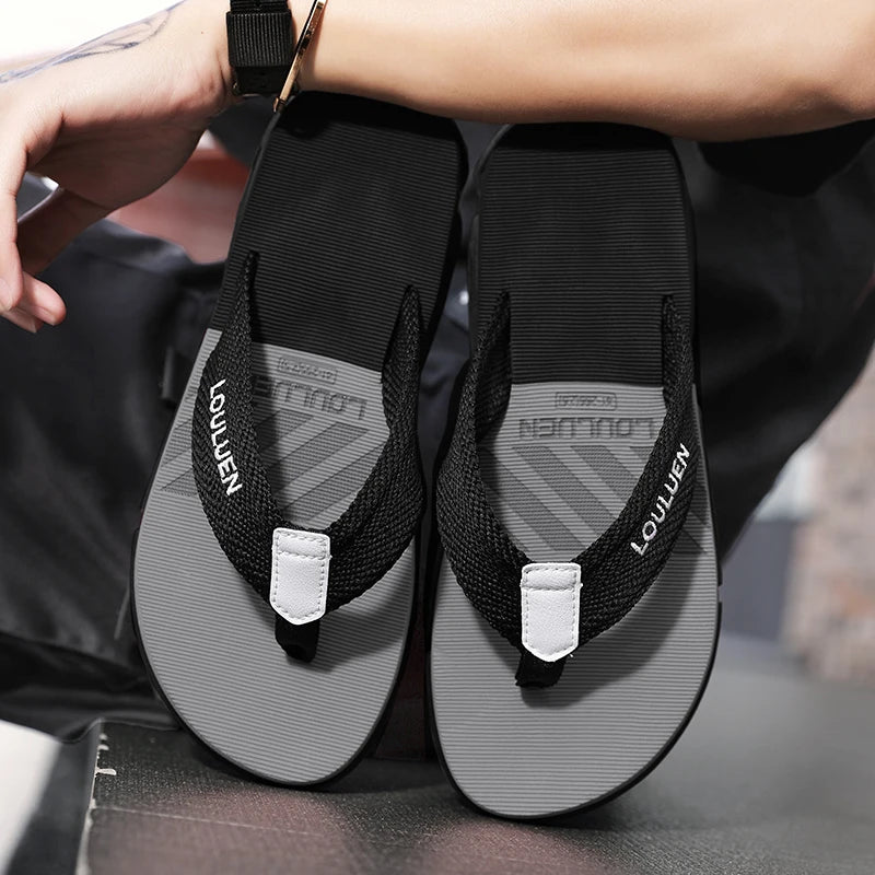 [Color blocked flip flops] Comfortable color blocked flip flops - Men's non slip casual rubber bottom EVA flip flops, suitable f