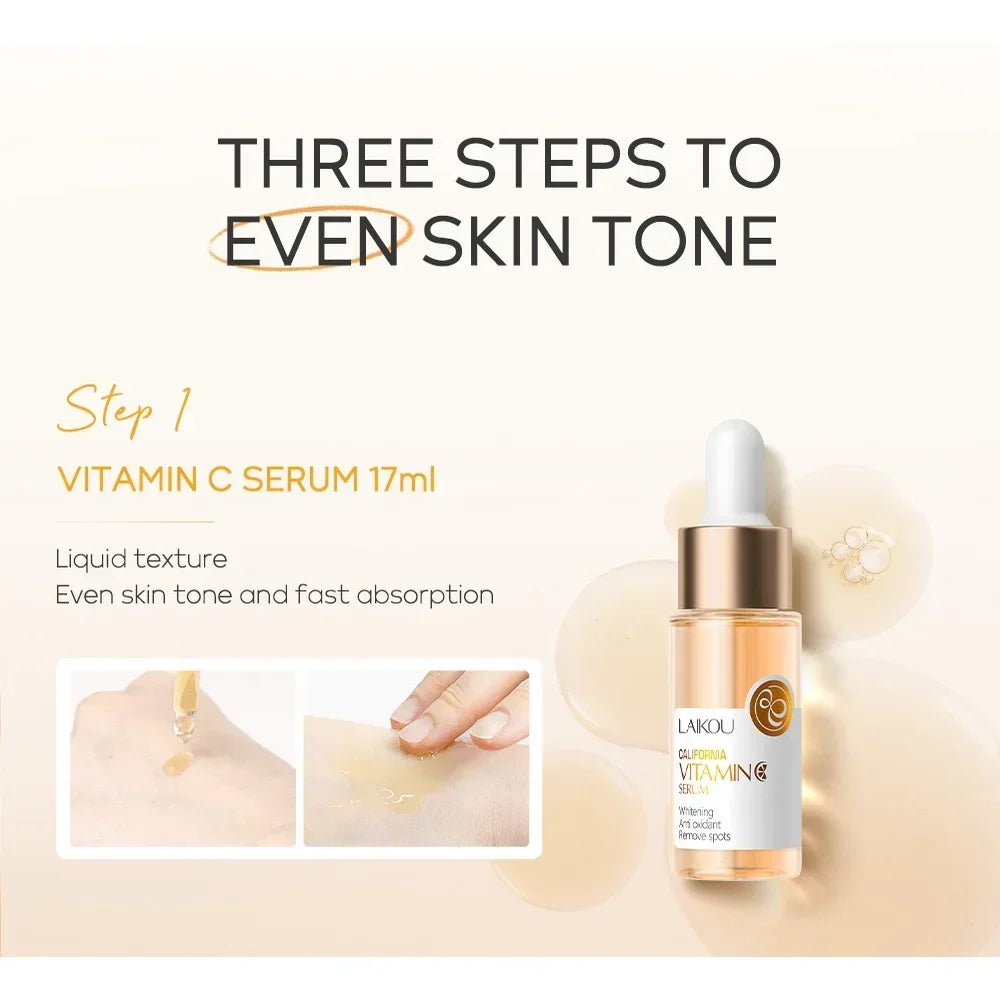 3pcs/Set LAIKOU Vitamin C Facial Set for Hydrating Moisturizing Whitening and Brightening
