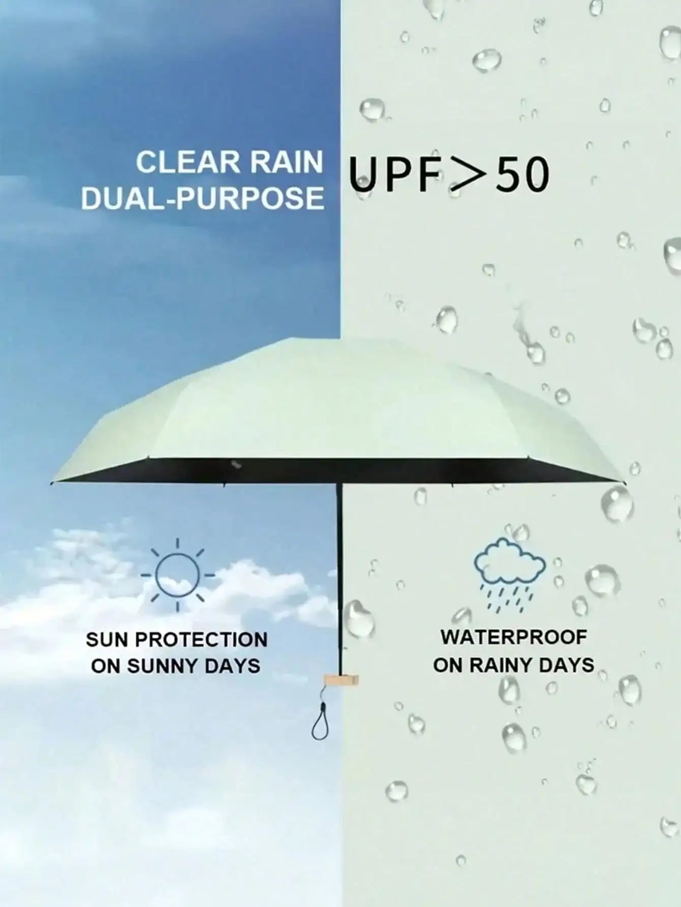 1pc Lightweight Portable Travel Umbrella, Waterproof, Manual Open/Close, 6 Reinforced Ribs, UV Protection Sunshade, Unisex (Due To Batch Differences, The Umbrella Fabric, Rib Color, English Letter Pattern Design, Button Shape