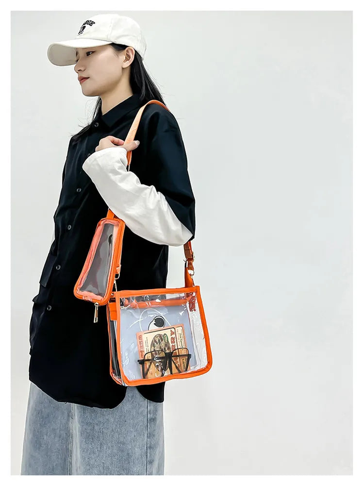 PVC Transparent Shoulder Bag 2 IN 1 Adjustable Shoulder Straps Casual Clear Crossbody Bag Fashion Couple Bag for Boys & Girls