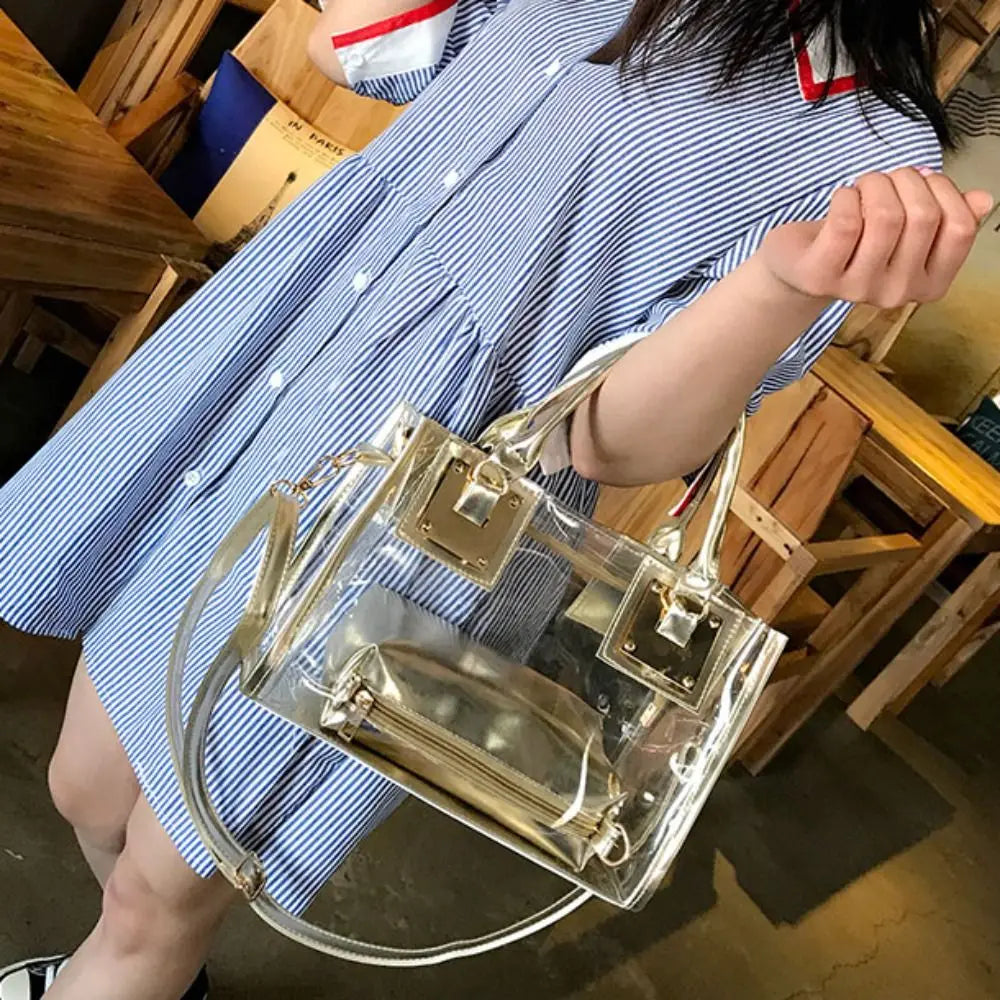 Fashion Clear Crossbody Bag Adjustable Strap Large Capacity Transparent Jelly Bag PVC Square Handbag Summer