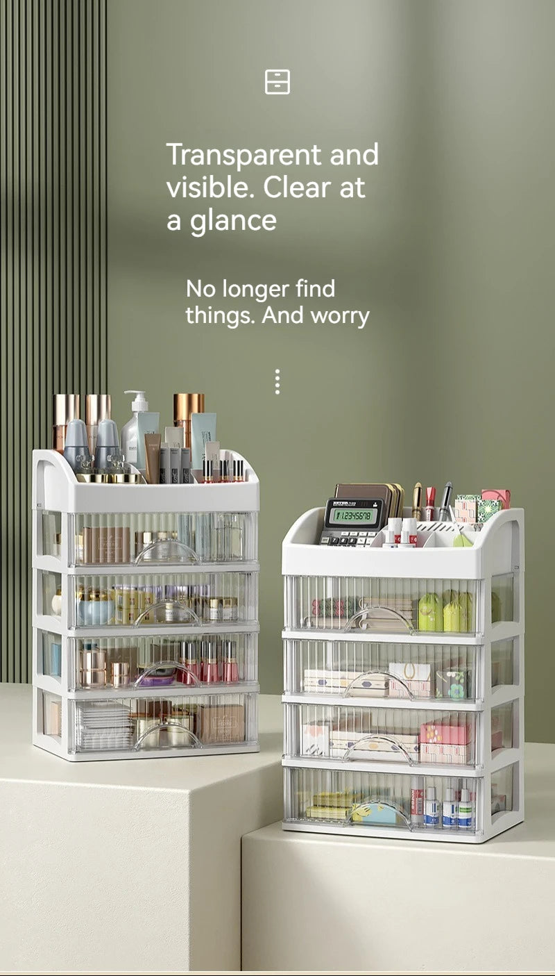 Clear 5-Tier Makeup Organizer with Drawers, Large Capacity Cosmetic Storage for Vanity, Dustproof Skincare Lipstick Brush Holder