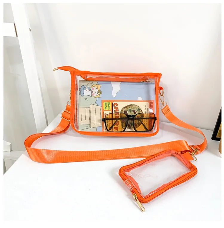PVC Transparent Shoulder Bag 2 IN 1 Adjustable Shoulder Straps Casual Clear Crossbody Bag Fashion Couple Bag for Boys & Girls