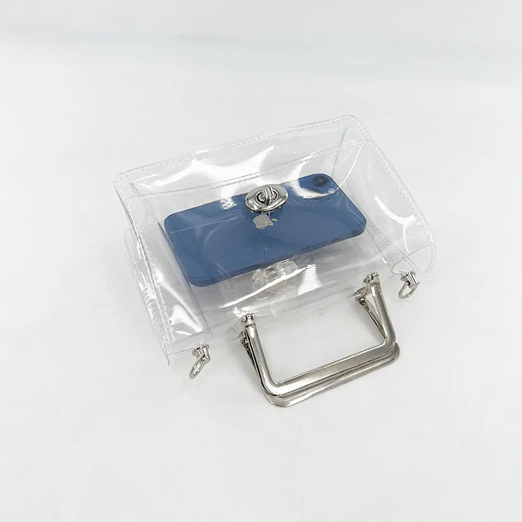 Summer jelly transparent pvc bag clear metal handle small square bag waterproof design chains flap shoulder crossbody bag beach