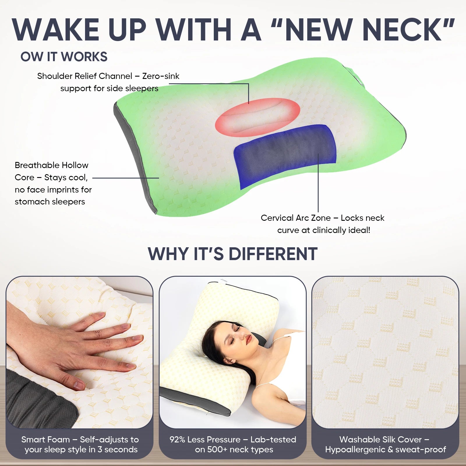 1pc/2pcs Soft Neck Pillow,  Adjustable Ergonomic Orthopedic Contour Support, High Quality Pillow Core, For Sleeping Comfort