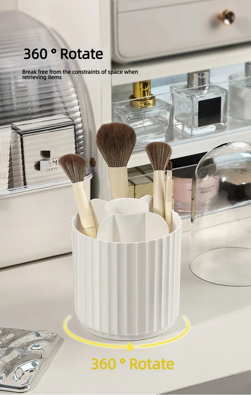 Makeup Brush Holder Organizer with Lid, 360 Degree Rotatable Makeup Brush Organizer Spinning Cosmetics Holders Brush Storage Box