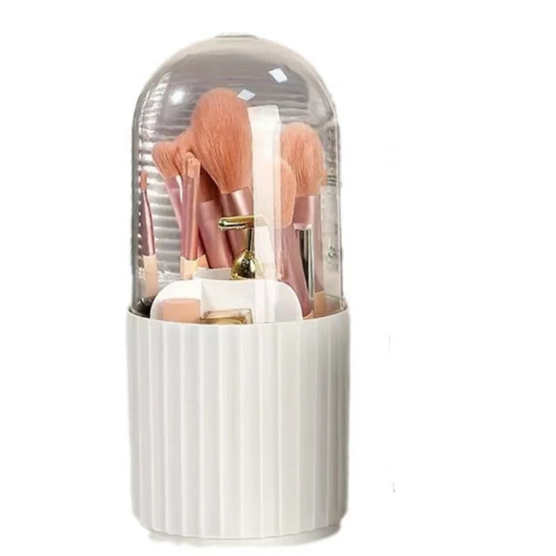 Makeup Brush Holder Organizer with Lid, 360 Degree Rotatable Makeup Brush Organizer Spinning Cosmetics Holders Brush Storage Box