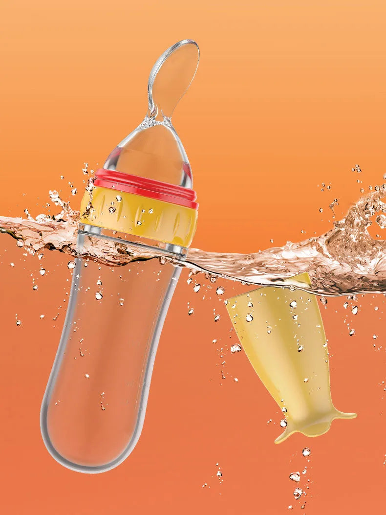 Safe Useful Silicone Baby Bottle with Spoon Food Supplement Rice Cereal Bottles Squeeze Spoon Milk Feeding Bottle Cup
