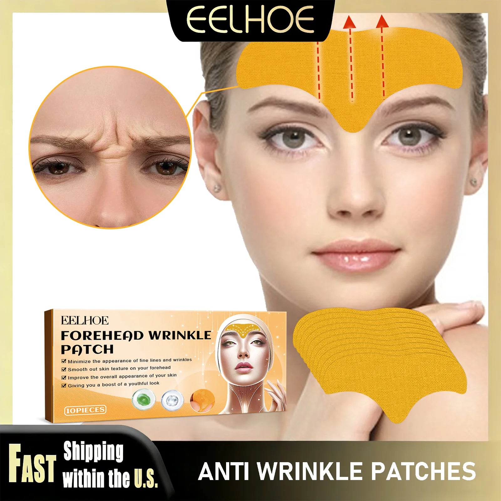 EELHOE Forehead Wrinkle Patch Lift Firming Skin Lightening Face Wrinkle Gel Patches Collagen Fade Fine Lines Facial Mask Care