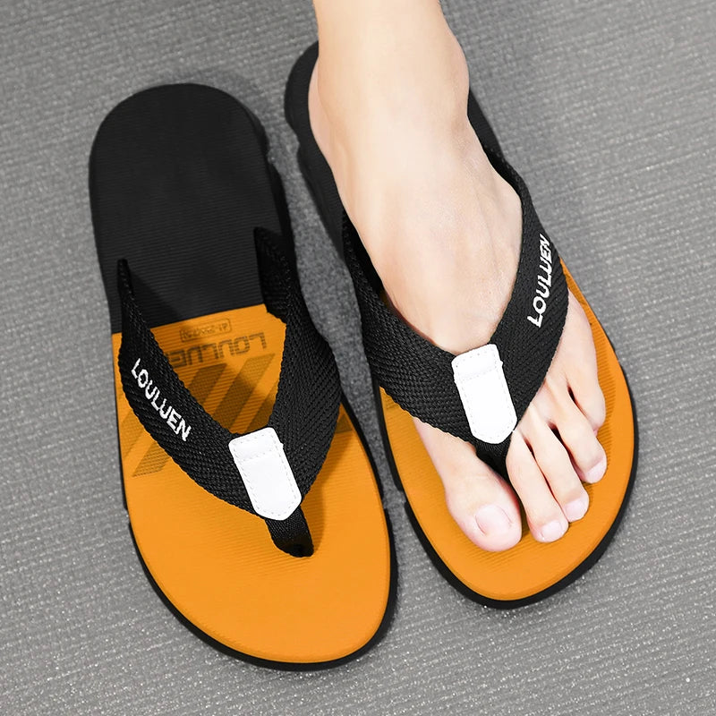 [Color blocked flip flops] Comfortable color blocked flip flops - Men's non slip casual rubber bottom EVA flip flops, suitable f