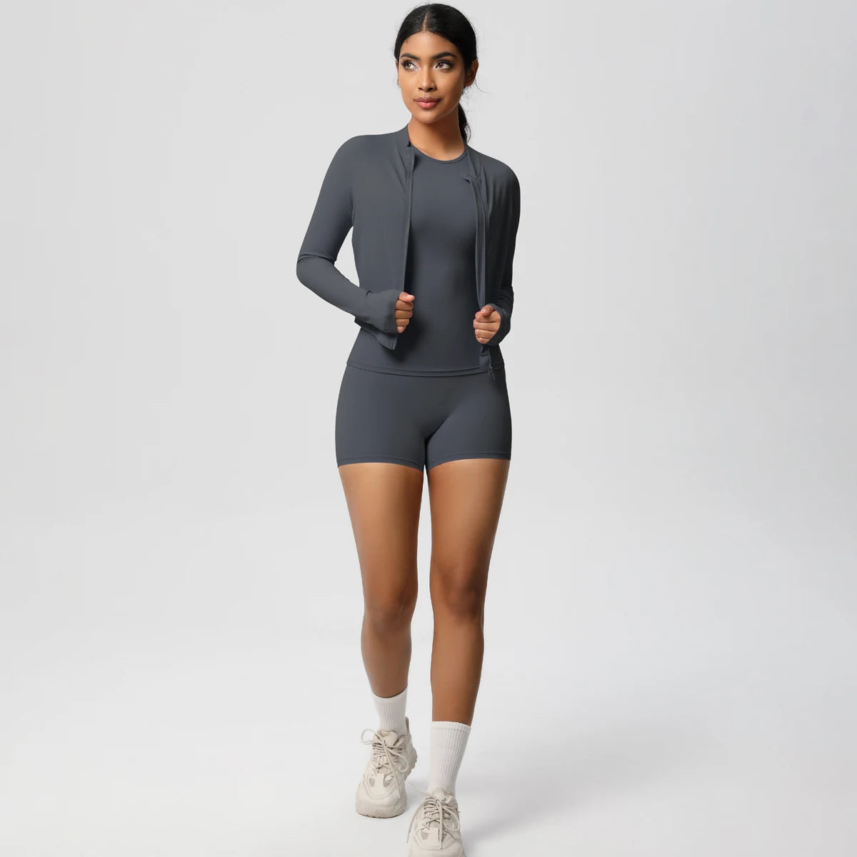 3PCS/set Sports Fitness Clothing Yoga Set Sports Running Long Sleeves Zipper Jacket High Waist Quick-Dry Shorts Gym Yoga Set