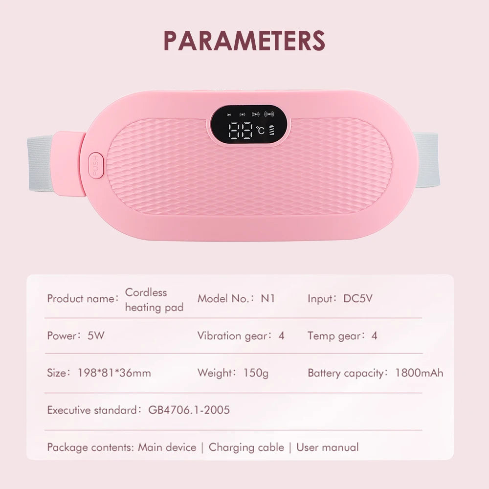 Electric Period Cramp Massager Vibrating Heating Period Pads Belt for Menstrual Colic Waist Stomach Abdominal Warm Palace Belt