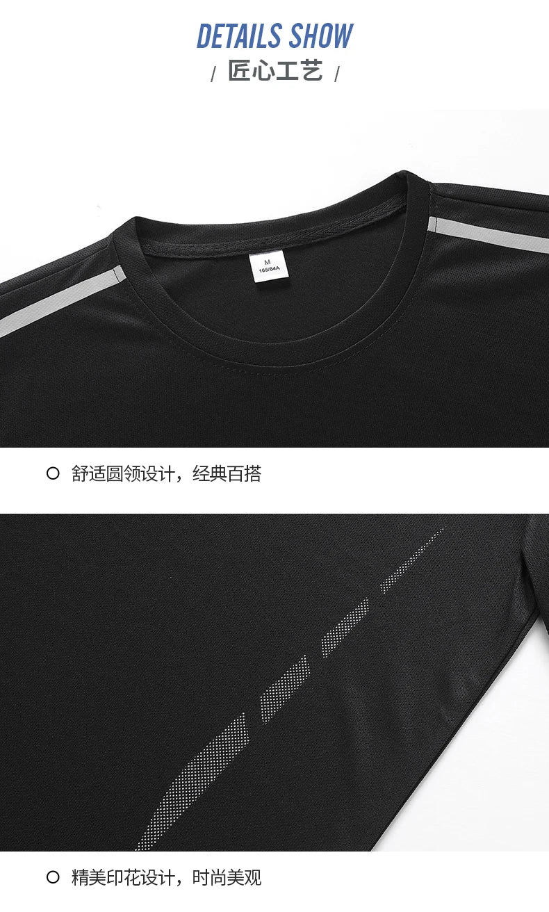 Mens Fitness Tracksuit Set Summer Casual Sporting Male Quick-Drying Short-Sleeved Tops+Shorts Sweatsuit 2 Piece Set Track Suit