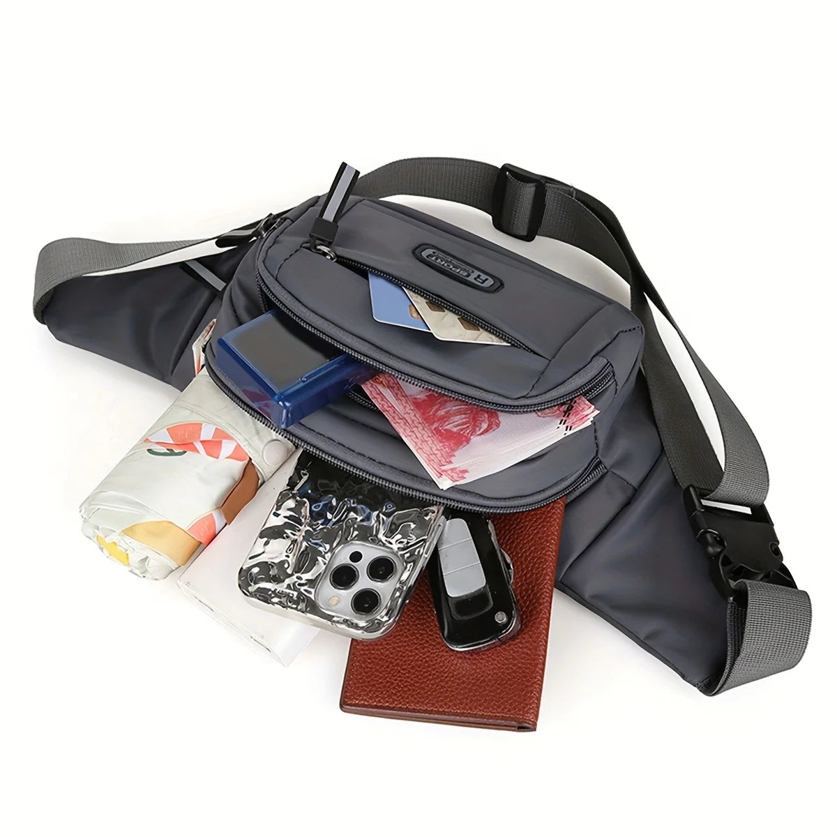 Women's fashionable multi-functional pocketed casual sports waist bag, solid color travel chest bag/work weekend summer vacation