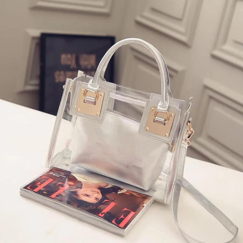 Fashion Clear Crossbody Bag Adjustable Strap Large Capacity Transparent Jelly Bag PVC Square Handbag Summer