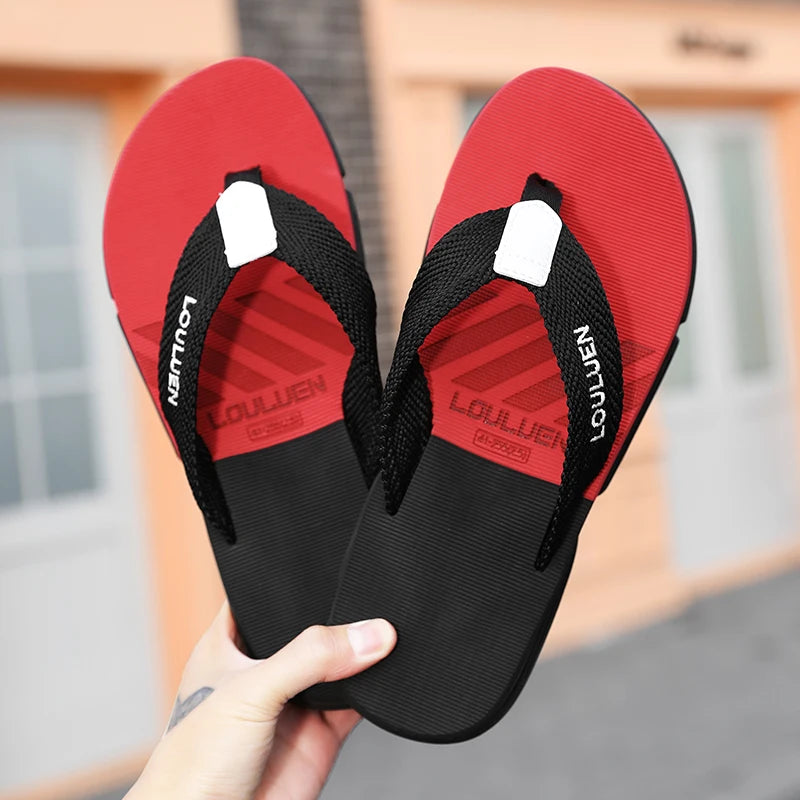 [Color blocked flip flops] Comfortable color blocked flip flops - Men's non slip casual rubber bottom EVA flip flops, suitable f