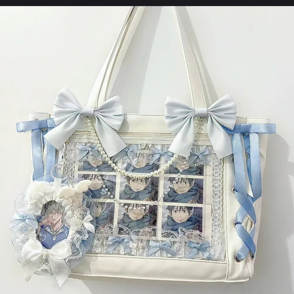 New Y2K Sweet Lolita Pink Ita Bag Women Japanese Transparent Large Capacity Tote Bag Ladies Harajuku Kawaii Handbag Aesthetic