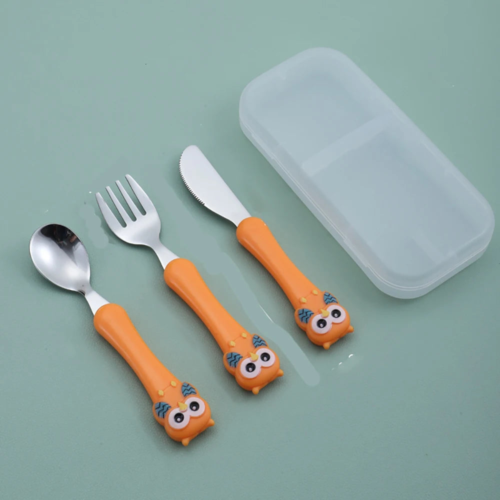 3pcs Children Spoon Forks Box Kids Stainless Steel Kids Cutlery Portable Baby Feeding Utensils Baby Spoons Baby Tableware Set