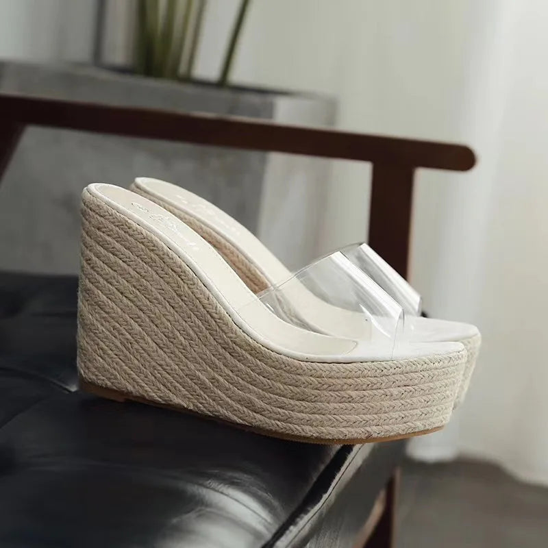 Summer PVC Jelly Sandals Casual Sexy Wedges Slippers 11.5CM/15CM Women's High heels shoes Comfortable Slippers Large Size 34-40