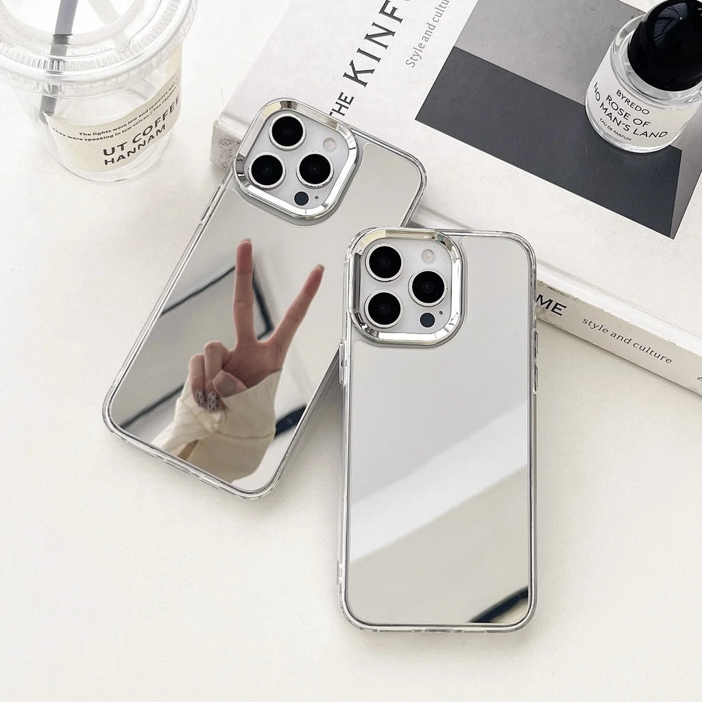 Luxury Plated Makeup Mirror Phone Case for iPhone 17/16/15/14/13/12/11 Pro Max Plus, Hard Acrylic Shockproof Frame Case