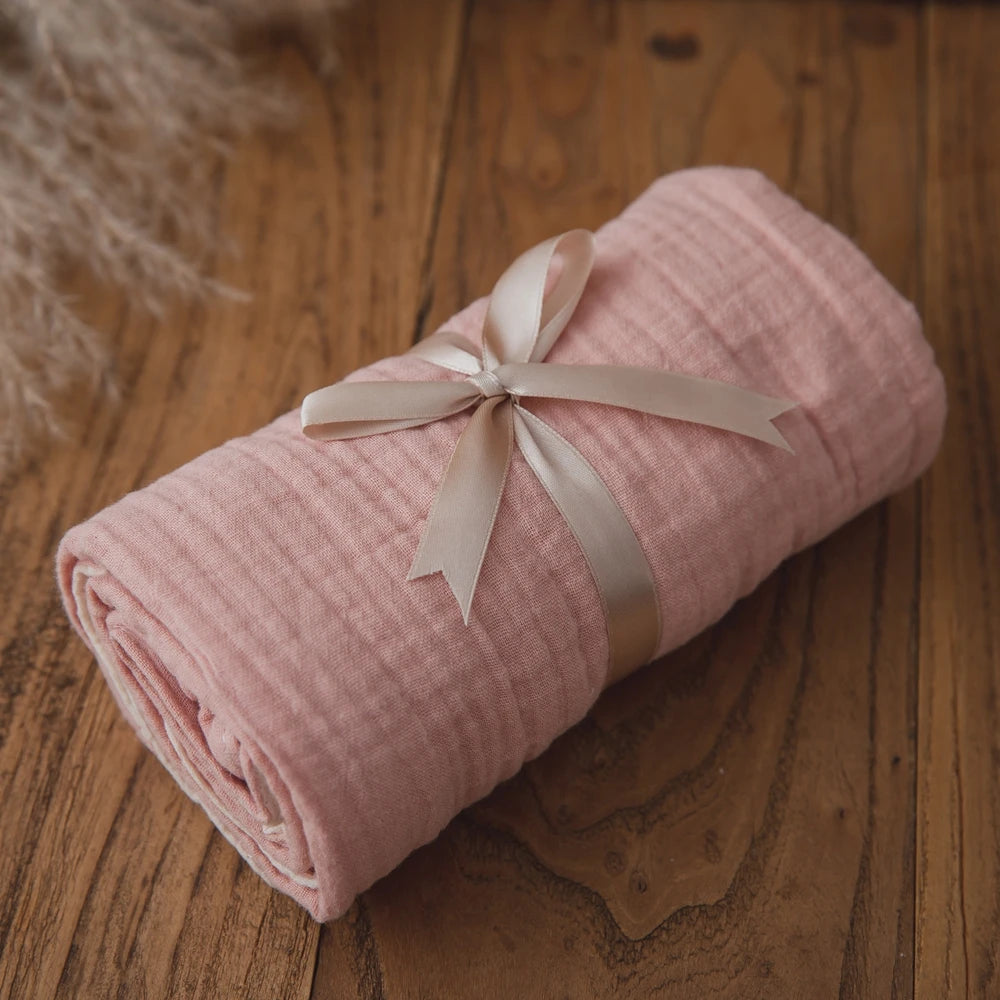 Double-sided Cotton Bath Towel Baby Bath Set Gift Box Wooden Wool Brush, Cartoon Rabbit Crochet Bell Baby Milestone Photo Props