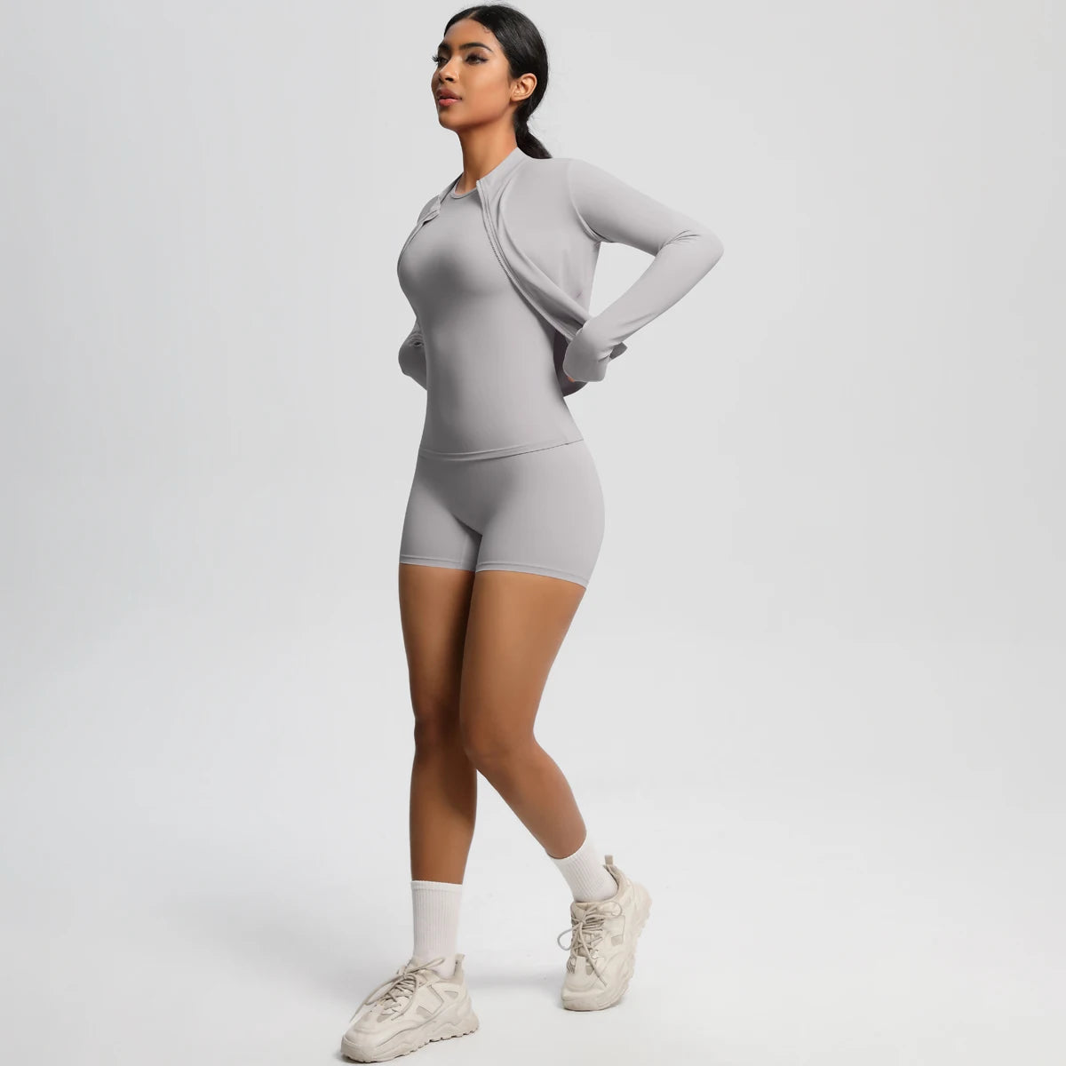 3PCS/set Sports Fitness Clothing Yoga Set Sports Running Long Sleeves Zipper Jacket High Waist Quick-Dry Shorts Gym Yoga Set