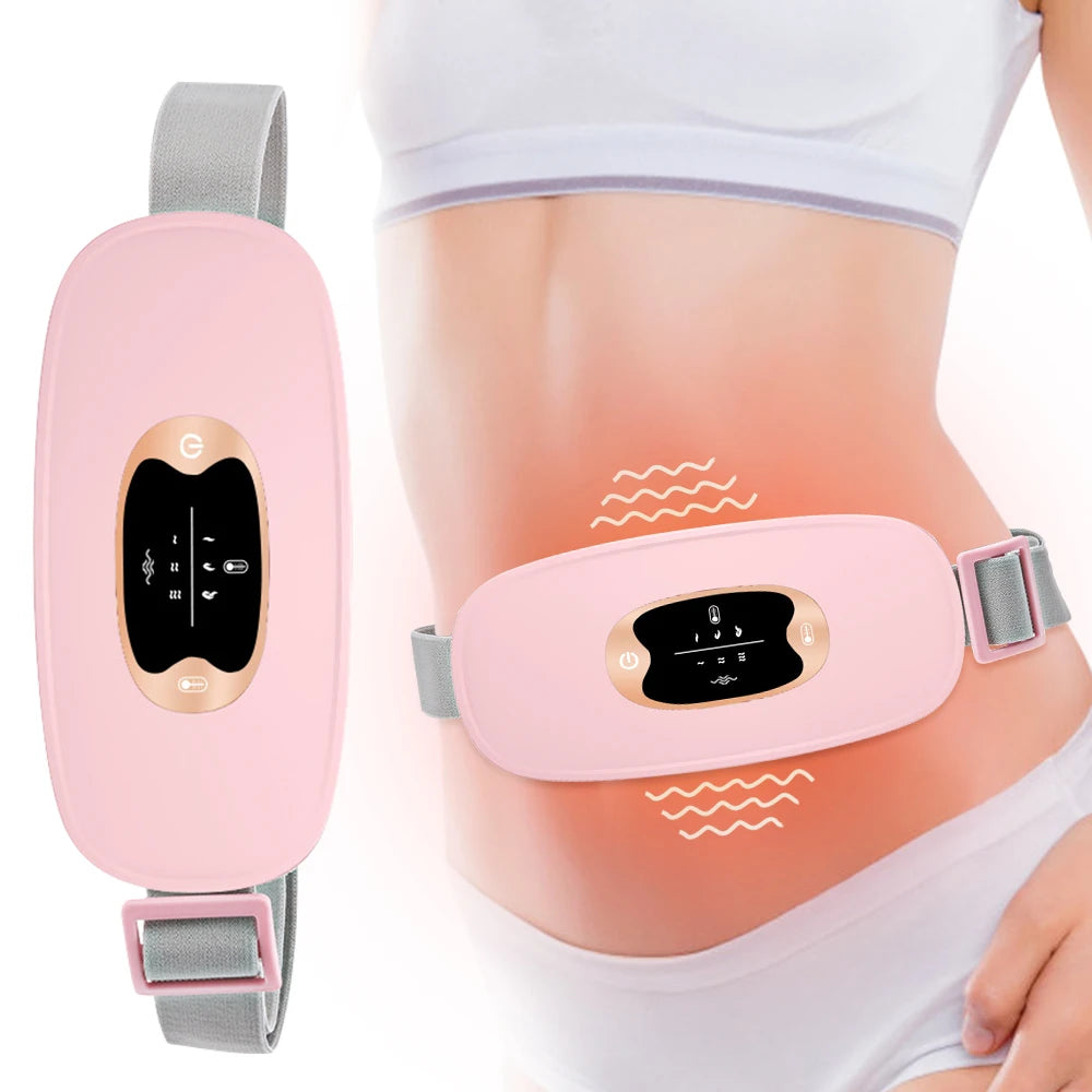 Electric Period Cramp Massager Vibrating Heating Period Pads Belt for Menstrual Colic Waist Stomach Abdominal Warm Palace Belt