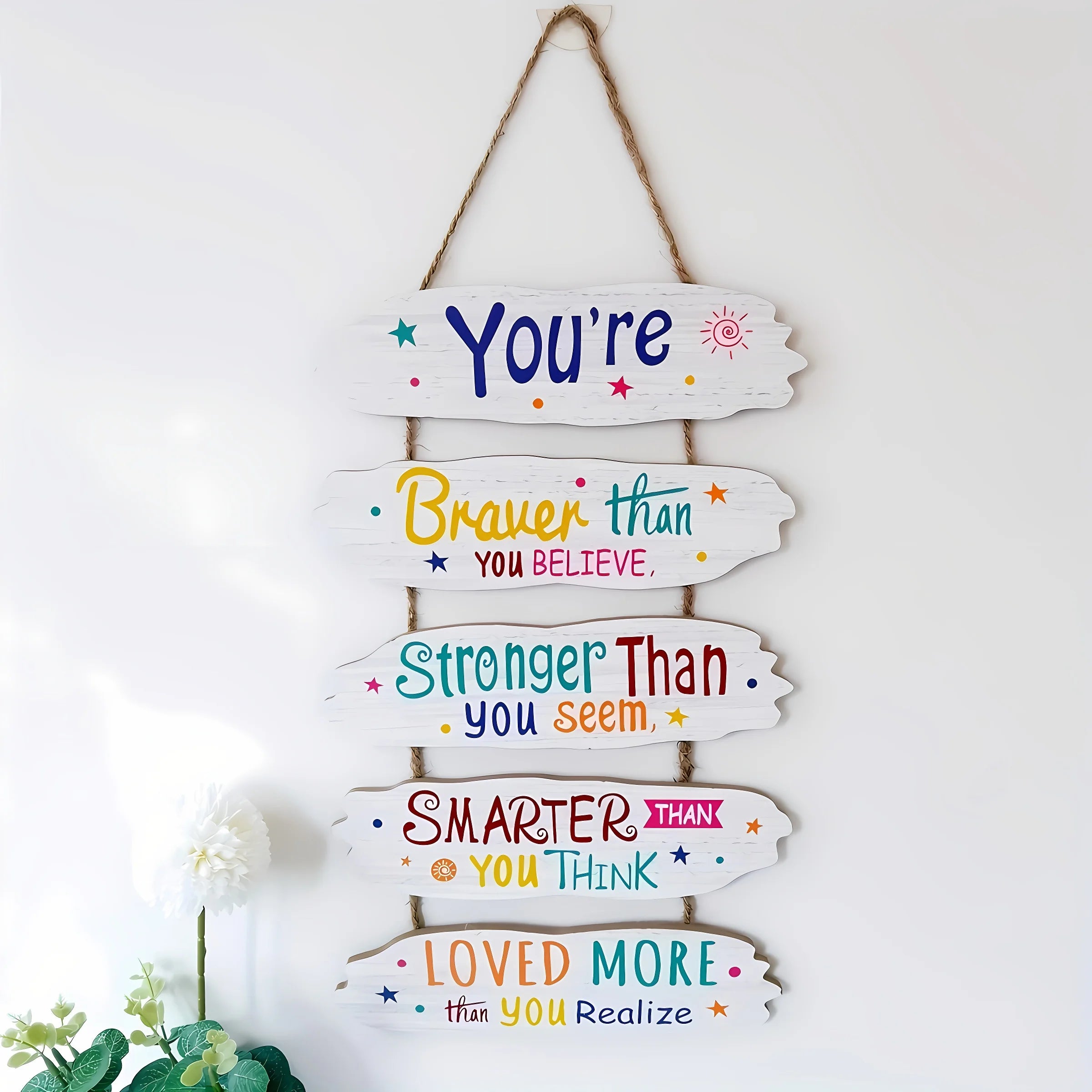 1pc Rustic Wooden Inspirational Hanging Festive Decor For Home & Gift, 3D Wall Art With Rope For Room & Holiday