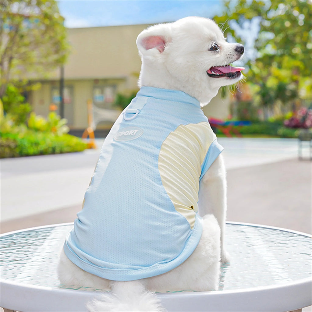 Breathable Cooling Dog T-Shirt with Ice Silk Material for Cats and Puppies - Lightweight and Soft Pet Tank Tops in Contrast