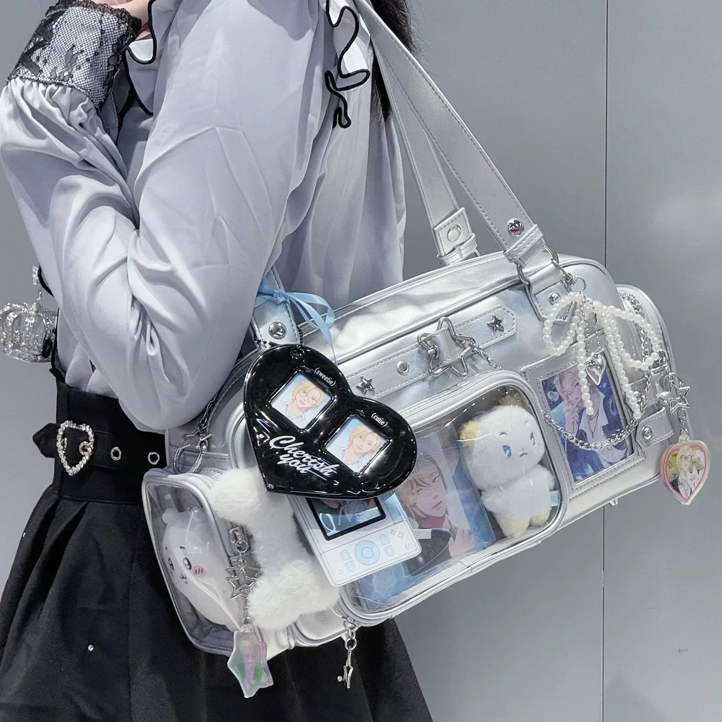 Star Chain Y2k Harajuku Shoulder Itabag Blue Lolita Girl Pain Bags Transparent Japanese Crossbody Bag New Concert Korean Handbag
