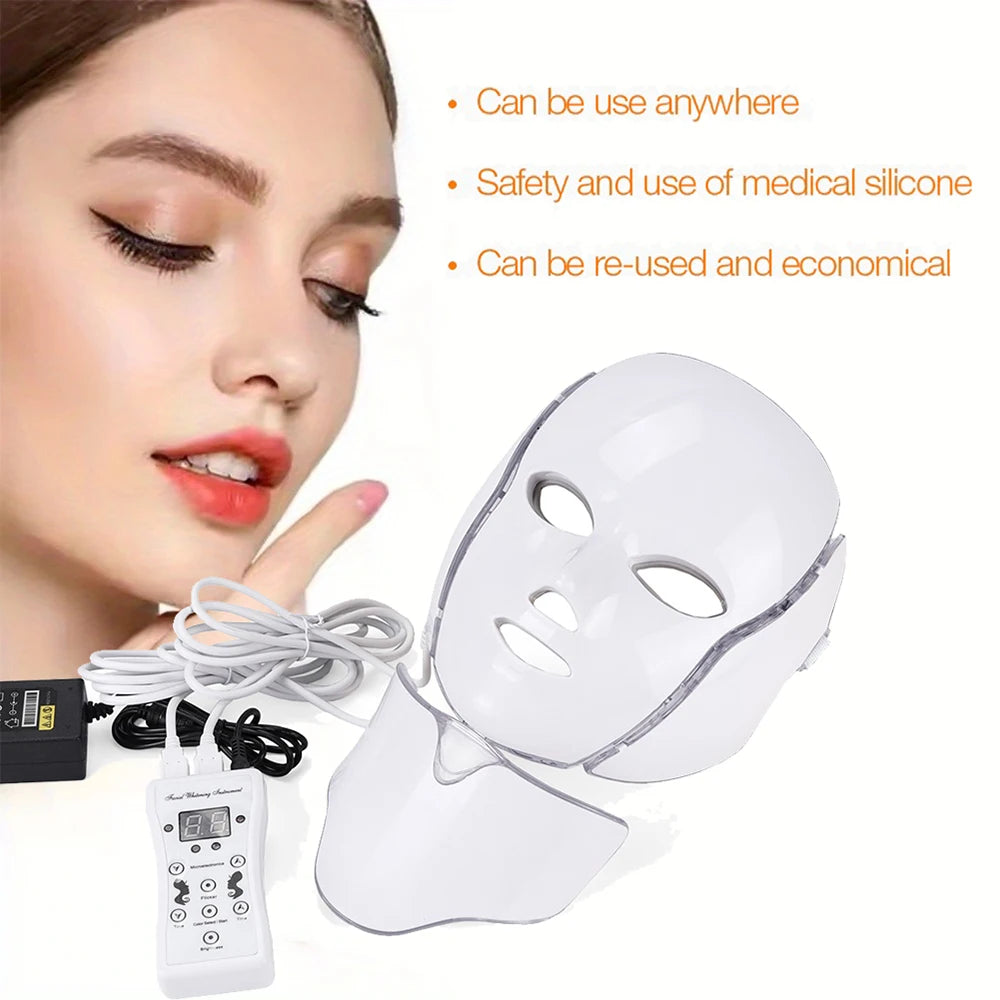 Foreverlily 7 Colors Light LED Facial Skin Care Mask With Neck Skin Rejuvenation Treatment Beauty Anti Acne Therapy Whitening