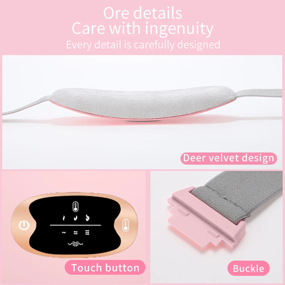 Electric Period Cramp Massager Vibrating Heating Period Pads Belt for Menstrual Colic Waist Stomach Abdominal Warm Palace Belt