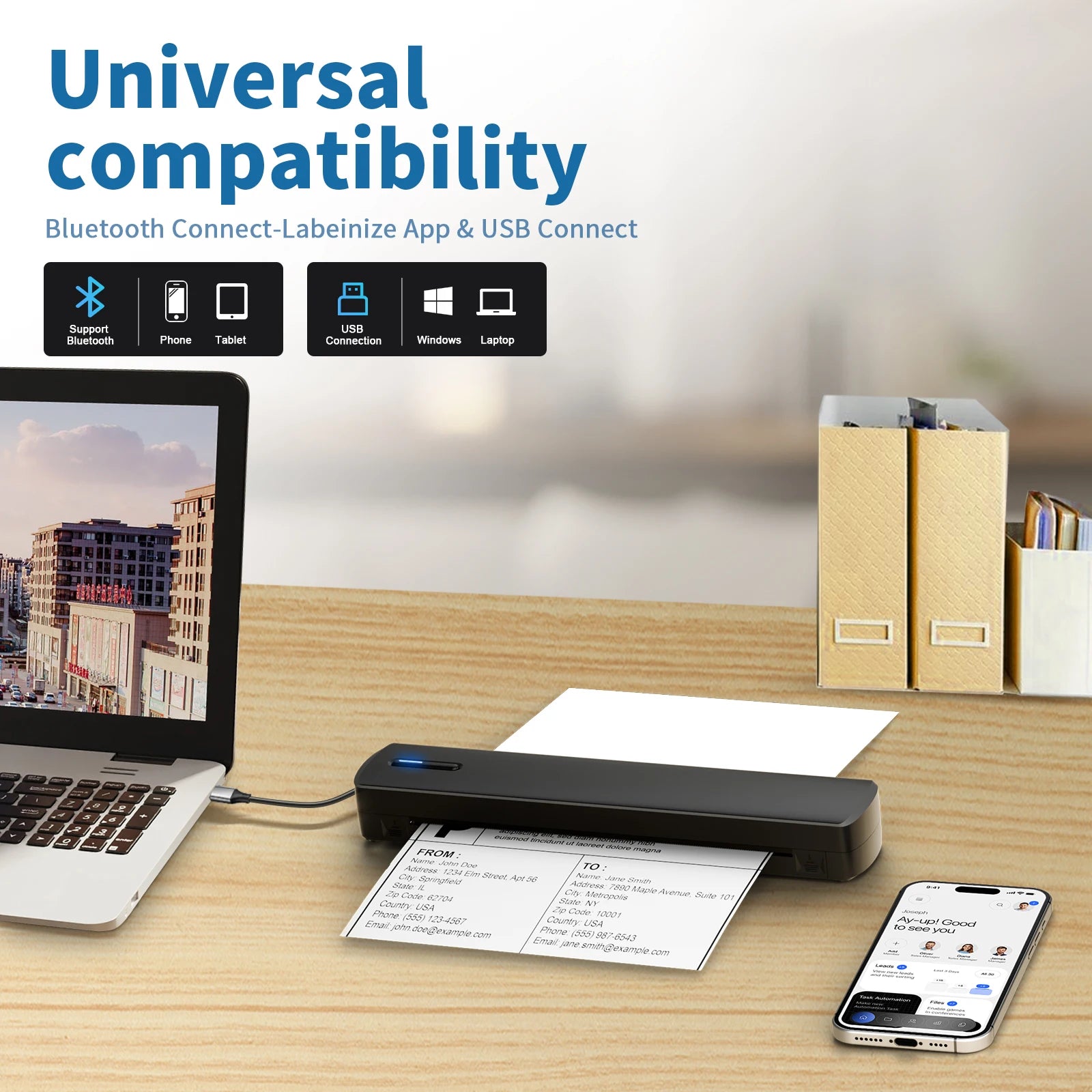 Portable Printer Wireless Inkless Thermal Printer A4 Bluetooth C80 300DPI Mobile Support Android iOS for Office Work Home School