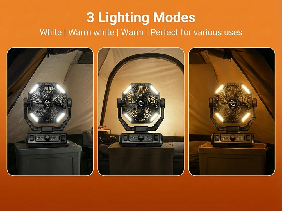 coldSky 20000mAh Battery Camping Fan with LED Lantern 8 Speed Desk Fan Portable Outdoor Fan Teny Picnic Fishing Travel Jobsite