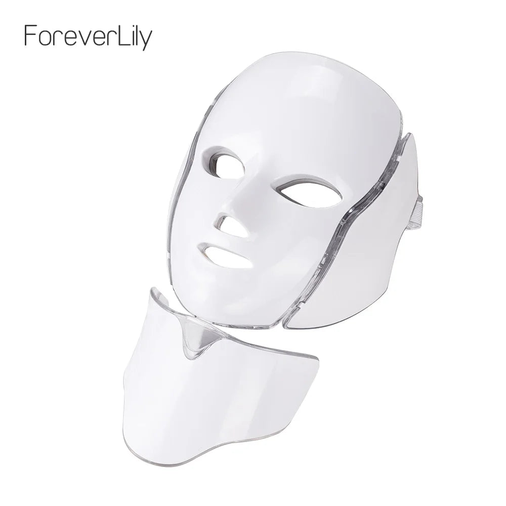 LED Facial Mask with Neck 7 Colors Light Therapy Red Light Facial Mask for Anti-Aging Photon Therapy Whitening Tightening