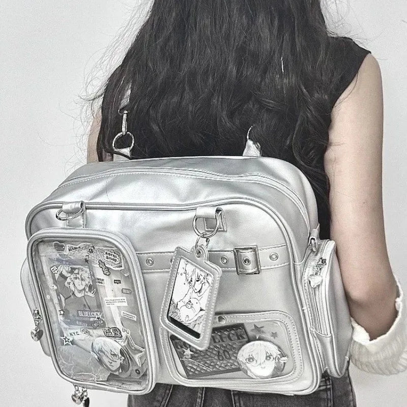 New Y2K Cute Ita Bag Concert Large Capacity Shoulder Bag Lolita Girl Transparent Backpack DIY Badge Display Casual Crossbody Bag